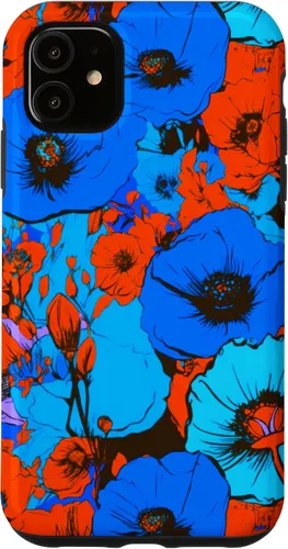 Vista 5 de Funda para iPhone 14 Pop Art Retro Floral Cobalto Azul Naranja Diseño de Flores