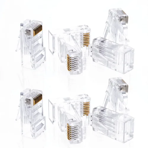 Vista 4 de Cctv4Less - Conectores RJ45 Cat5e, paquete de 100 conectores Ethernet RJ45 chapados en oro para cable de red UTP sólido y trenzado, enchufe modular