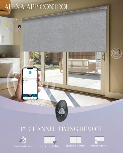 Vista 4 de Graywind Persianas enrollables inteligentes compatibles con Alexa Google, persianas motorizadas de tamaño personalizado para ventanas