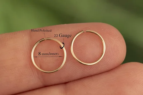 Vista 11 de Aretes de aro de oro de plata – Aretes de aro para mujer, dos piezas de aros de plata fina rellenos de oro, aro de hélice, anillo de tragus, aro