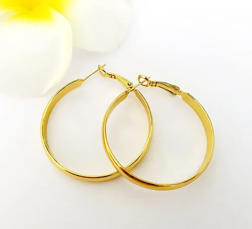 Vista 5 de Aretes de aro chapados en oro de 18 quilates, aretes redondos