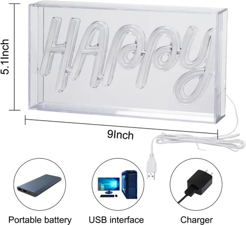 Vista 2 de Letreros de Neón Felices, Luz de Letrero de Neón de Pie Decoración LED Alimentada por USB Acrílico Hecho a Mano Letrero Publicitario Luz Nocturna