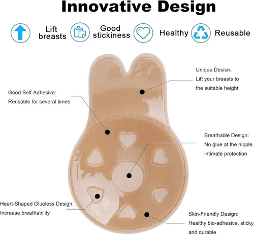 Vista 2 de 2 pares de fundas de silicona para pezones, brasier adhesivo para levantamiento de pecho instantáneo