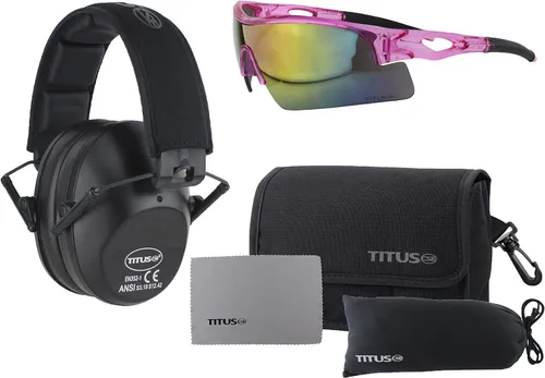 Vista 7 de TITUS Paquete combinado de orejeras y gafas de seguridad de línea delgada