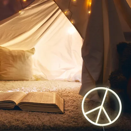 Vista 8 de Uonlytech Letreros de decoración LED señal de paz LED símbolo de paz neón modelado luz luminosa lámpara de pared boda