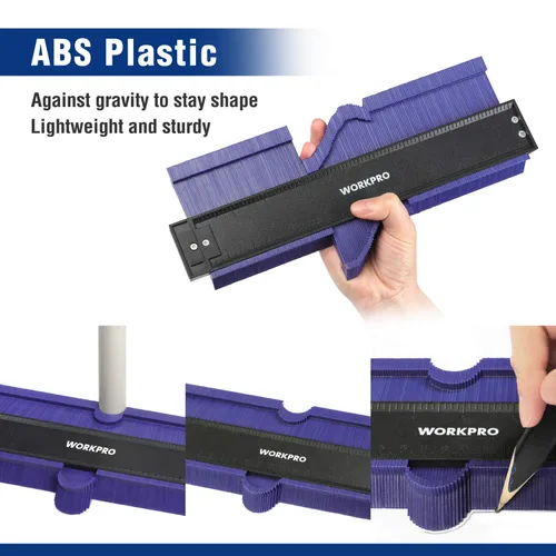 Vista 2 de WORKPRO Kit combinado de herramientas de medición de ángulo de 10 "y 6 lados, duplicador de medidor de contorno de forma plástica, regla de medición