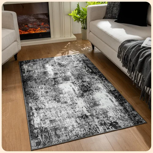 Vista 341 de Istana Alfombra larga antideslizante de 2.5 x 8 para el hogar, para pasillo y cocina, lavable, sedosa y suave al tacto, elegante, color azul y marfil
