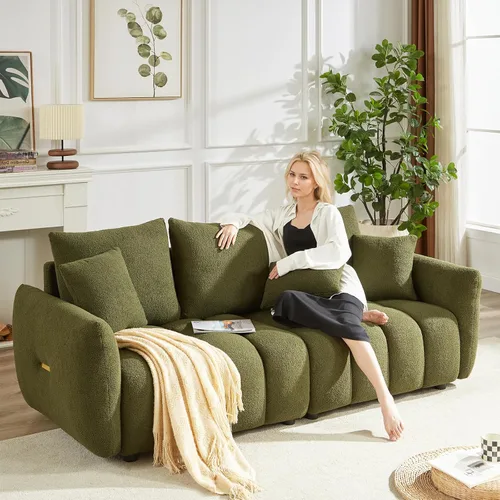 Vista 5 de Antetek Juego de 3 sofás de peluche para sala de estar, modernos sofás de asiento profundo de 2 unidades y un sofá Cloud Boucle de 3 plazas de gran