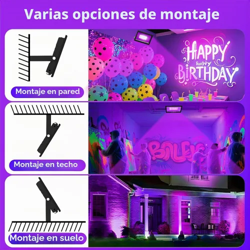 Vista 4 de T-SUN Paquete de 2 luces LED negras de 60 W, luz de inundación de luz negra