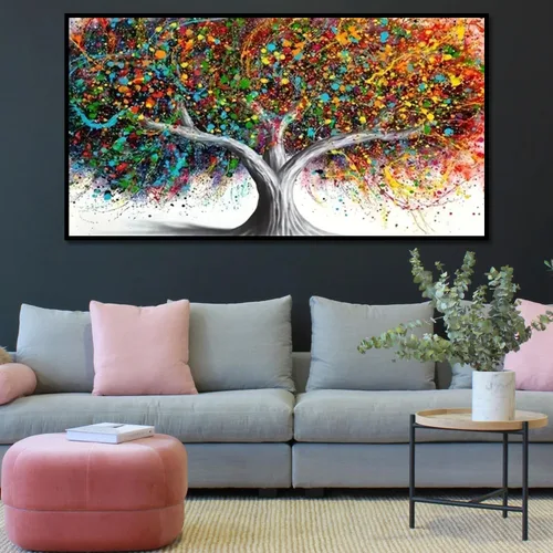 Vista 2 de BOHADIY Pintura de diamantes de imitación de árbol 5D, kits de pintura de diamantes de imitación para adultos, árbol colorido de bricolaje