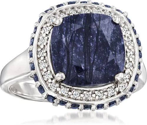 Vista 4 de Ross-Simons 5.70 ct. t.w. Sapphire and .10 ct. t.w. White Topaz Ring in Sterling Silver