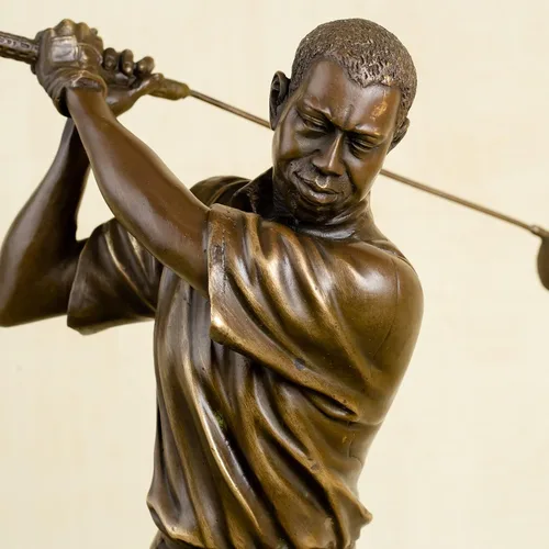 Vista 6 de Estatua de golfista de bronce, decoración para el hogar, 100% bronce, escultura de escultura, escultura masculina, regalo de arte