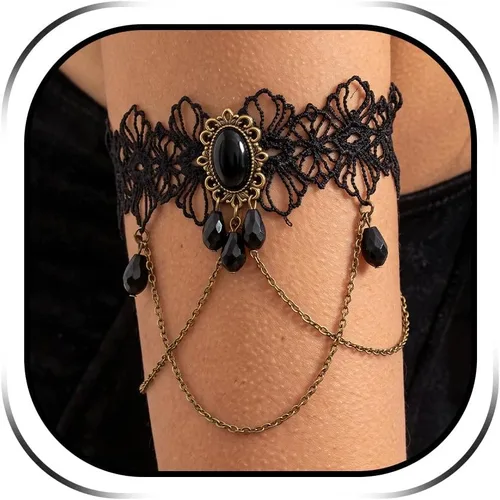 Vista 8 de Gothic Arm Cuff Women Black Lace Upper Arm Jewelry Punk Halloween Costume R2: puño de brazo