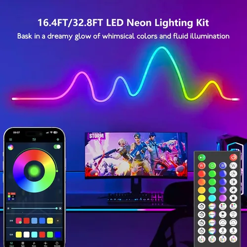 Vista 2 de Cuerda de neón direccionable de 16.4 pies y 16.4 ft, WS2811 RGB LED persiguiendo luces digitales MagicRGB cuerda de silicona impermeable cuerda