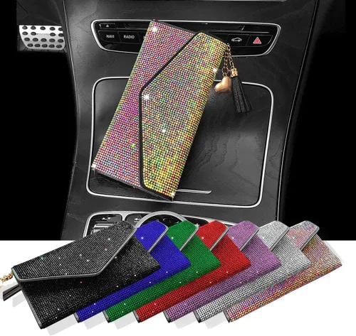 Vista 7 de ikasus Bling Bling - Funda para tarjetas con bolsillo de piel, con cremallera, multifuncional, de gran capacidad, con diamantes de imitación