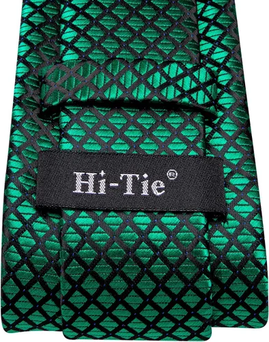 Vista 101 de Hi-Tie Corbata clásica de cachemira para hombre con pañuelo y gemelos a cuadros