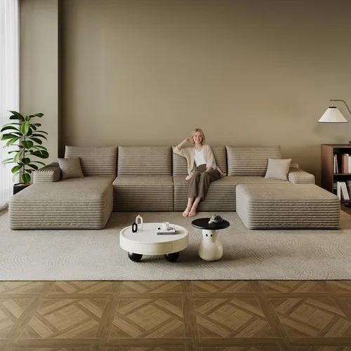 Vista 14 de Sofá modular en forma de L de 96 pulgadas con diván, moderno y cómodo sofá de pana para sala de estar, sofá de espuma viscoelástica, no requiere