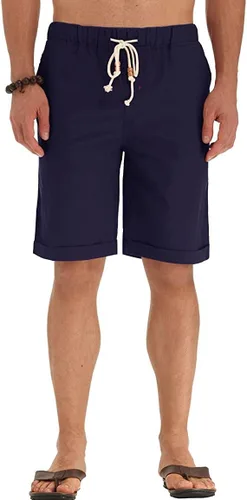 Vista 36 de Sailwind Pantalones cortos de lino para hombre, pantalones cortos casuales de playa con cordón