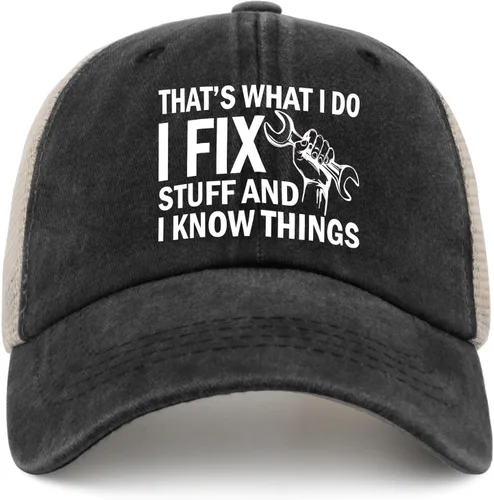 Vista 11 de Sombrero con texto en inglés "I Fix Stuff and I Know Things, para hombre, diseño de cosas geniales