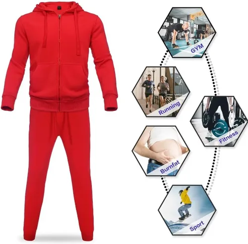 Vista 5 de Chándal para hombre de 2 piezas, traje de forro polar con capucha, conjunto de sudadera casual para correr