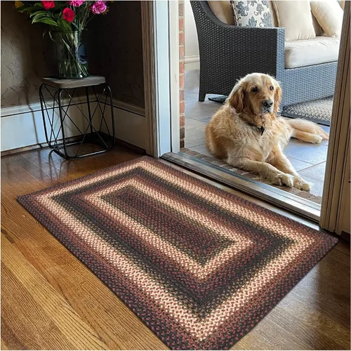 Vista 122 de Homespice Apple Pie - Alfombra ovalada roja de 2 x 3 pies, alfombra de cocina trenzada para decoración primitiva y rústica, reversible, yute sin