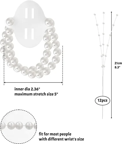 Vista 3 de SNAIL GARDEN 12 pulseras elásticas de ramillete de perlas y 12 cuerdas de perlas, accesorios de ramillete de cuentas ajustables para bodas, bailes
