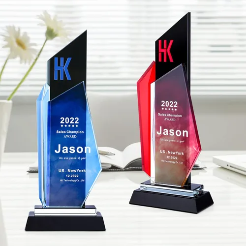 Vista 16 de Trofeos personalizados personalizados premio grabado Crystal Oscar Trofeo para empleados Estudiantes Empresa deportiva Reunión anual Alabanza Pastor