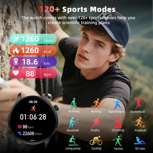 Vista 4 de Reloj inteligente para hombres y mujeres Fitness: impermeable, responder, hacer llamada, digital, relojes para hombres, correr, seguimiento