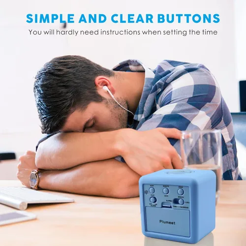 Vista 6 de Plumeet Reloj despertador digital para niños con repetición y luz nocturna blanca, reloj despertador de viaje de fácil configuración, hora, fecha