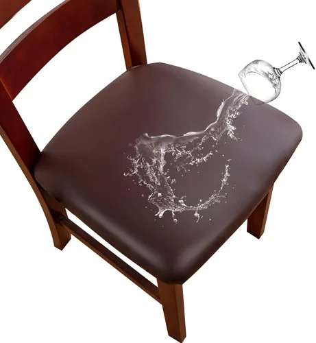 Vista 13 de Genina Juego de 6 fundas de asiento impermeables de piel sintética para sillas de comedor, fundas de asiento de silla, fundas de asiento elásticas