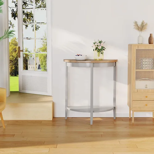 Vista 2 de Acme Justino Half Moon - Consola de madera con estante inferior en roble gris