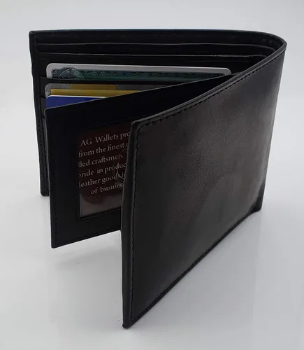 Vista 8 de AG Wallets Billetera plegable para hombre, piel de vaca real, 2 solapas centrales de identificación, 2 compartimentos para billetes