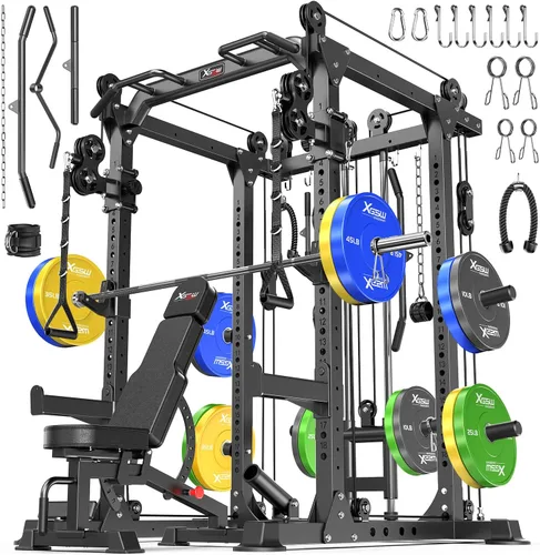 Vista 35 de Rack Multiusos para Sentadillas, Conjunto de Rack de Pesas Smith Machine con Sistema de Crossover de Cables, Racks de Potencia para Gimnasio
