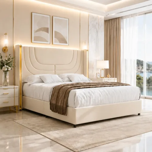 Vista 12 de REVOMINCA Base de cama individual con luces LED, plataforma tapizada de piel sintética con cabecera de ala plateada, estilo moderno, no necesita