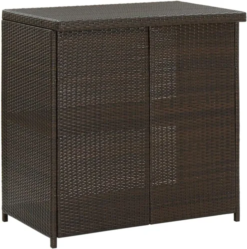 Vista 4 de Juego de barras de 3 piezas de ratán sintético rectangular marrón con marco de acero, diseño moderno para interiores y exteriores, comedor y patio