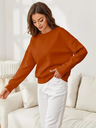 Vista 7 de Glamaker Sudadera básica corta para mujer, estilo básico Air Essentials, cuello redondo, manga larga, estilo casual, ajuste holgado, 2023
