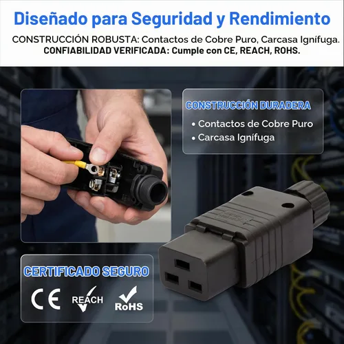 Vista 4 de 1Pack IEC 320 C19 conector de alimentación rewirable hembra
