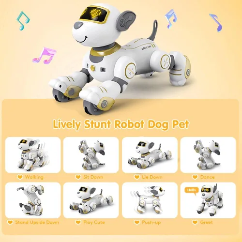 Vista 4 de VATOS Juguete de Perro Robot con Control Remoto para Niños - Perro Robot Inteligente Programable de 17 Funciones con Toque e Seguimiento, Perro