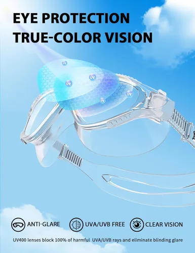 Vista 6 de Siliwo - Gafas de natación panorámicas de 180° para adultos, ultra cómodas, de silicona líquida, antivaho/UV, piscina y al aire libre, mujeres