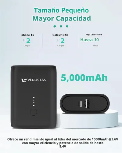 Vista 2 de Paquete de baterías Venustas para ropa térmica de 7.4 V CC y 9 V USB-C