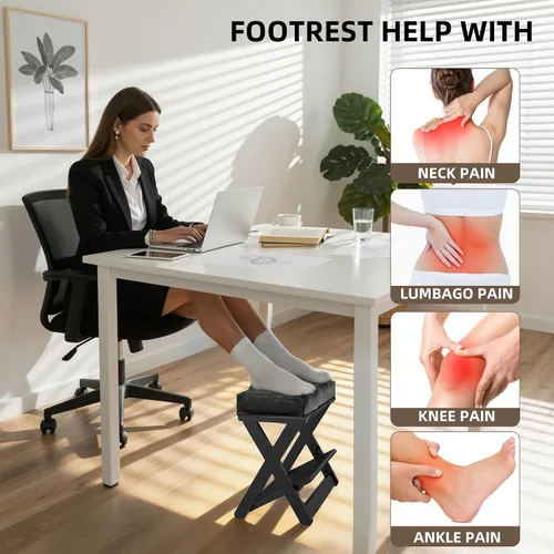 Vista 5 de HOMELTSTBO - Reposapiés ajustable de madera debajo del escritorio, reposapiés de escritorio de doble escalón con 3 opciones de altura y superficie