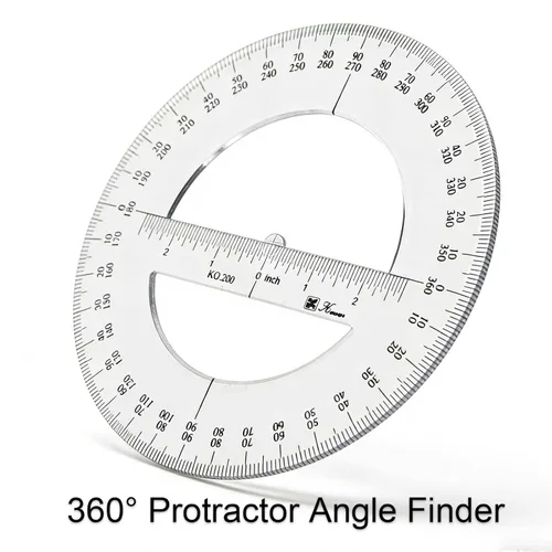 Vista 2 de SEIWEI Transportador de 360 grados, regla circular matemática de 7.8 pulgadas, herramienta de medición de ángulo de plástico transparente con escala