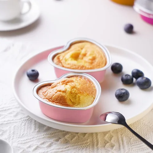 Vista 3 de yeload 60 moldes para pasteles en forma de corazón con tapas, mini moldes de aluminio, 3.4 onzas/3.4 fl oz de papel de aluminio desechable, molde