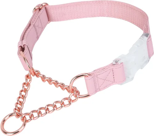 Vista 10 de Collar Martingala de cuero suave para perros, cadena de oro rosa limitada con hebilla de liberación rápida, elegante collar de entrenamiento