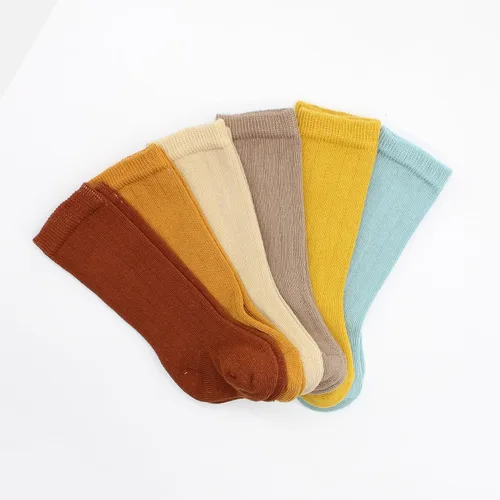 Vista 3 de bistyle Calcetines altos hasta la rodilla para bebé, 3-6 pares, calcetines de algodón multicolor para recién nacidos, calcetines de algodón