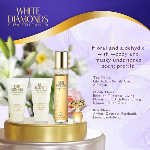 Vista 3 de Elizabeth Taylor White Diamonds - Set de regalo para damas con spray, loción corporal, gel de ducha y perfume