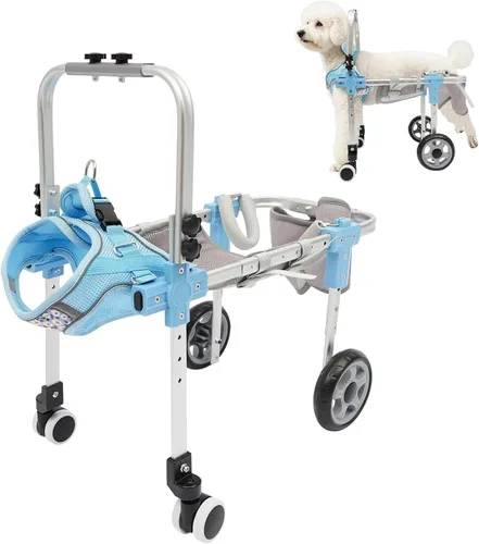 Vista 12 de Silla de ruedas ajustable para patas traseras, cochecito de perro de 4 ruedas con asa, silla de ruedas ligera para mascotas discapacitadas, patas