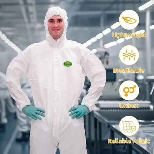 Vista 4 de Disposable Coverall with Hood, Tear-Resistant, Latex-Free for Painting, Construction & Industrial Work