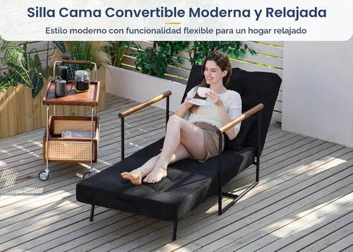 Vista 6 de MAXYOYO Silla convertible, silla plegable con respaldo ajustable, sofá cama plegable versátil, silla tapizada con cordón con marco, silla reclinable