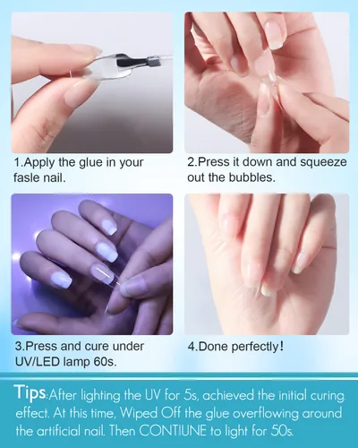 Vista 6 de Gelike EC Kit de puntas de gel suave de almendra mediana con gel de pegamento de uñas 6 en 1